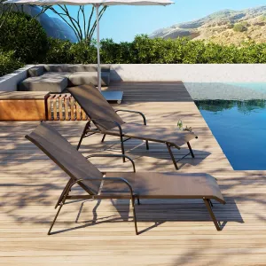Pellebant Aluminum Outdoor Lounge Chairs Set of 2, Pool Chaise Patio Chairs with Adjustable Backrest & Armrest for Lawn, Yard(2pcs,Brown)
