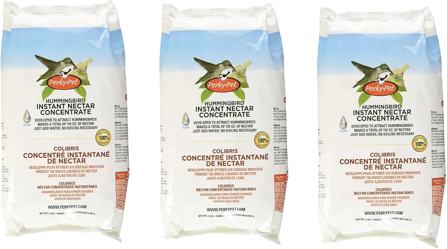 Perky-Pet 244CLSF 2-Pound Bag of Instant Clear Concentrate Hummingbird Nectar, 3 Pack