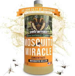 PetraMax Miracle Outdoor Mosquito Spray for Yard - Tested to Kill, Backyard Mosquito Fogger Machine Liquid Concentrate - Pet Safe Fogger Spray - Commercial/Private Pet Friendly Lawn Treatment (32 Oz)