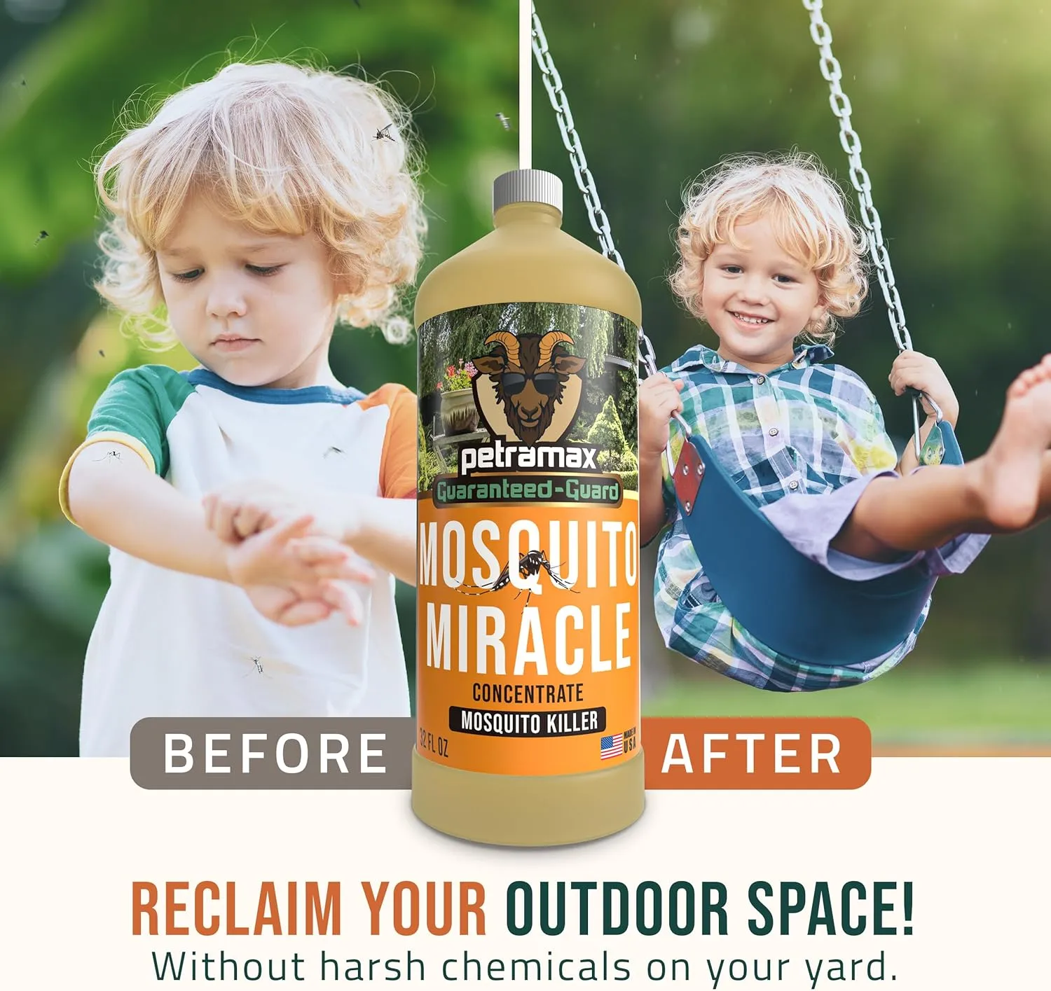 PetraMax Miracle Outdoor Mosquito Spray for Yard - Tested to Kill, Backyard Mosquito Fogger Machine Liquid Concentrate - Pet Safe Fogger Spray - Commercial/Private Pet Friendly Lawn Treatment (32 Oz)