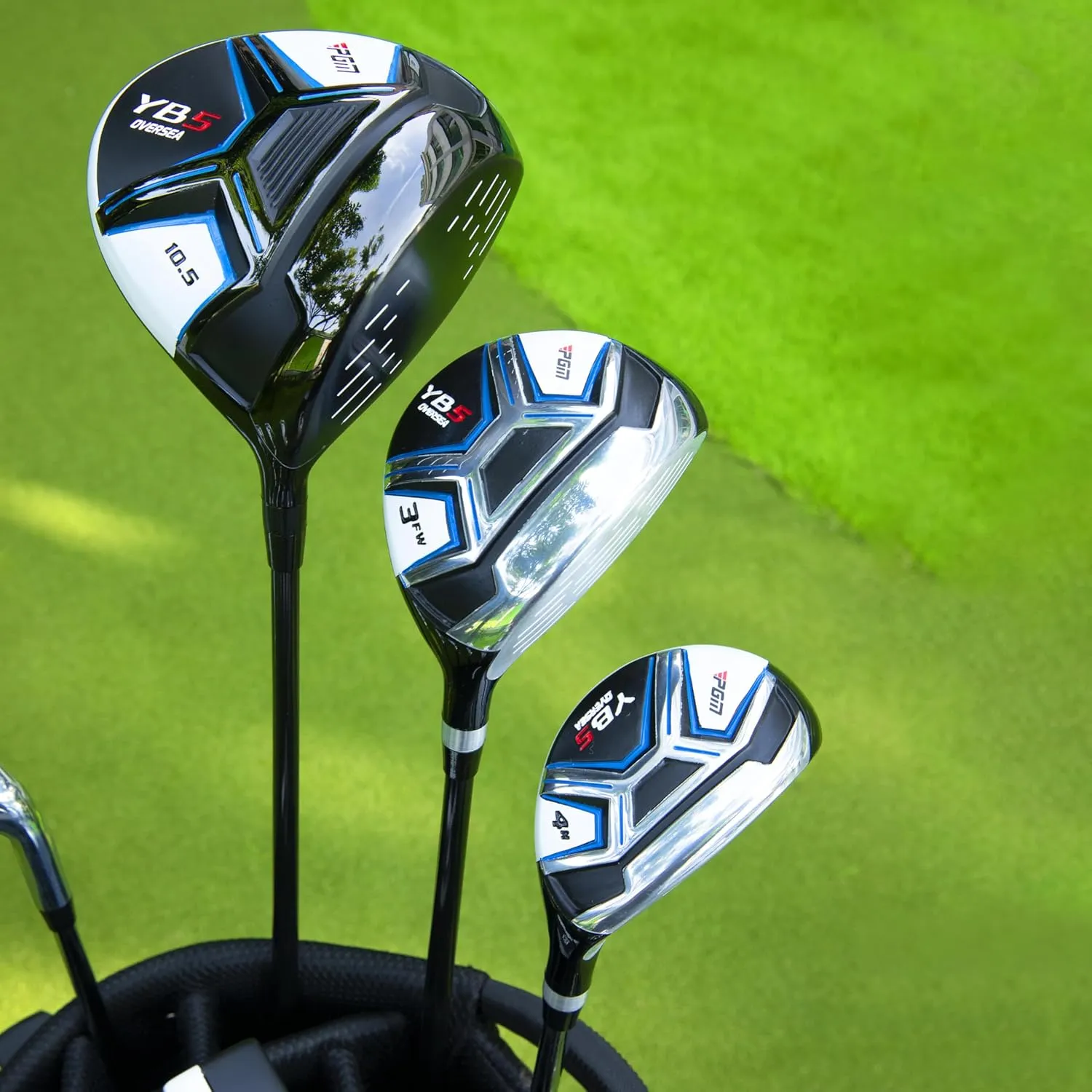 PGM Men's Complete Golf Club Sets - 11 Pieces - 2 Wood (#1,3), 1 Hybrid (#4H), 7 Irons(#5,6,7,8,9,PW,SW), 1 Putter - Golf Stand Bag, Right Handed - Ideal for Beginners