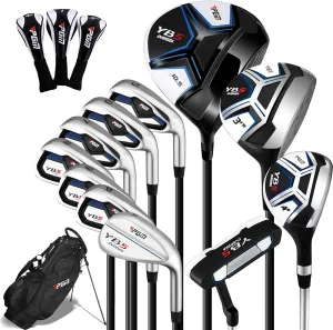 PGM Men's Complete Golf Club Sets - 11 Pieces - 2 Wood (#1,3), 1 Hybrid (#4H), 7 Irons(#5,6,7,8,9,PW,SW), 1 Putter - Golf Stand Bag, Right Handed - Ideal for Beginners