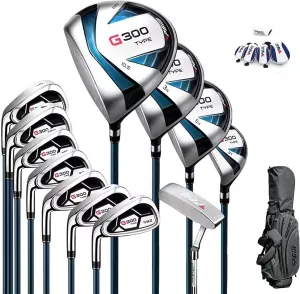 PGM Men's G300 Type 9/12 Pieces Complete Golf Club Set - Titanium #1 Driver, Draw-Biased Hybrid, High-Strength Stainless Steel Iron Set, High Forgiveness Putter, with Stand Bag