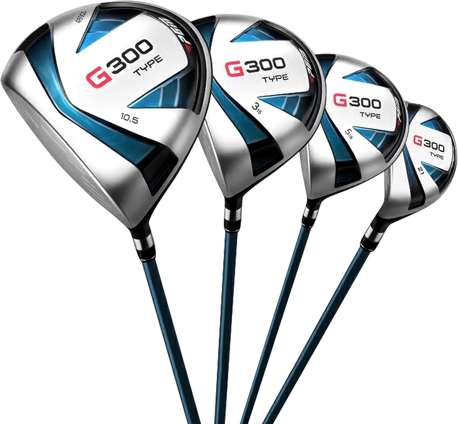 PGM Men's G300 Type 9/12 Pieces Complete Golf Club Set - Titanium #1 Driver, Draw-Biased Hybrid, High-Strength Stainless Steel Iron Set, High Forgiveness Putter, with Stand Bag