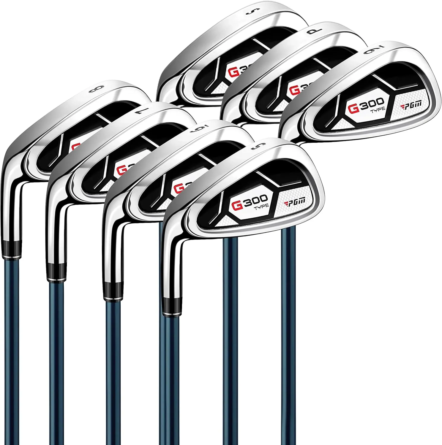 PGM Men's G300 Type 9/12 Pieces Complete Golf Club Set - Titanium #1 Driver, Draw-Biased Hybrid, High-Strength Stainless Steel Iron Set, High Forgiveness Putter, with Stand Bag
