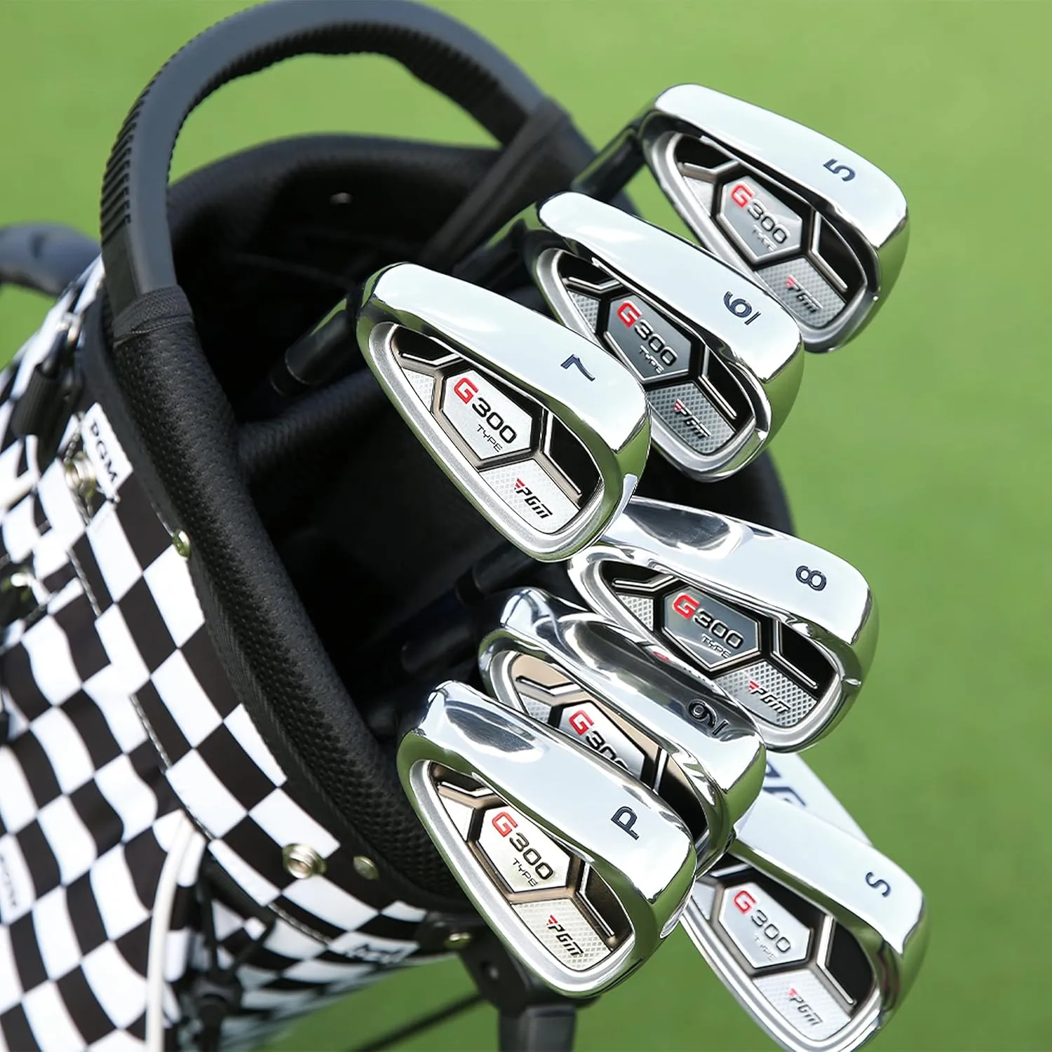 PGM Men's G300 Type 9/12 Pieces Complete Golf Club Set - Titanium #1 Driver, Draw-Biased Hybrid, High-Strength Stainless Steel Iron Set, High Forgiveness Putter, with Stand Bag