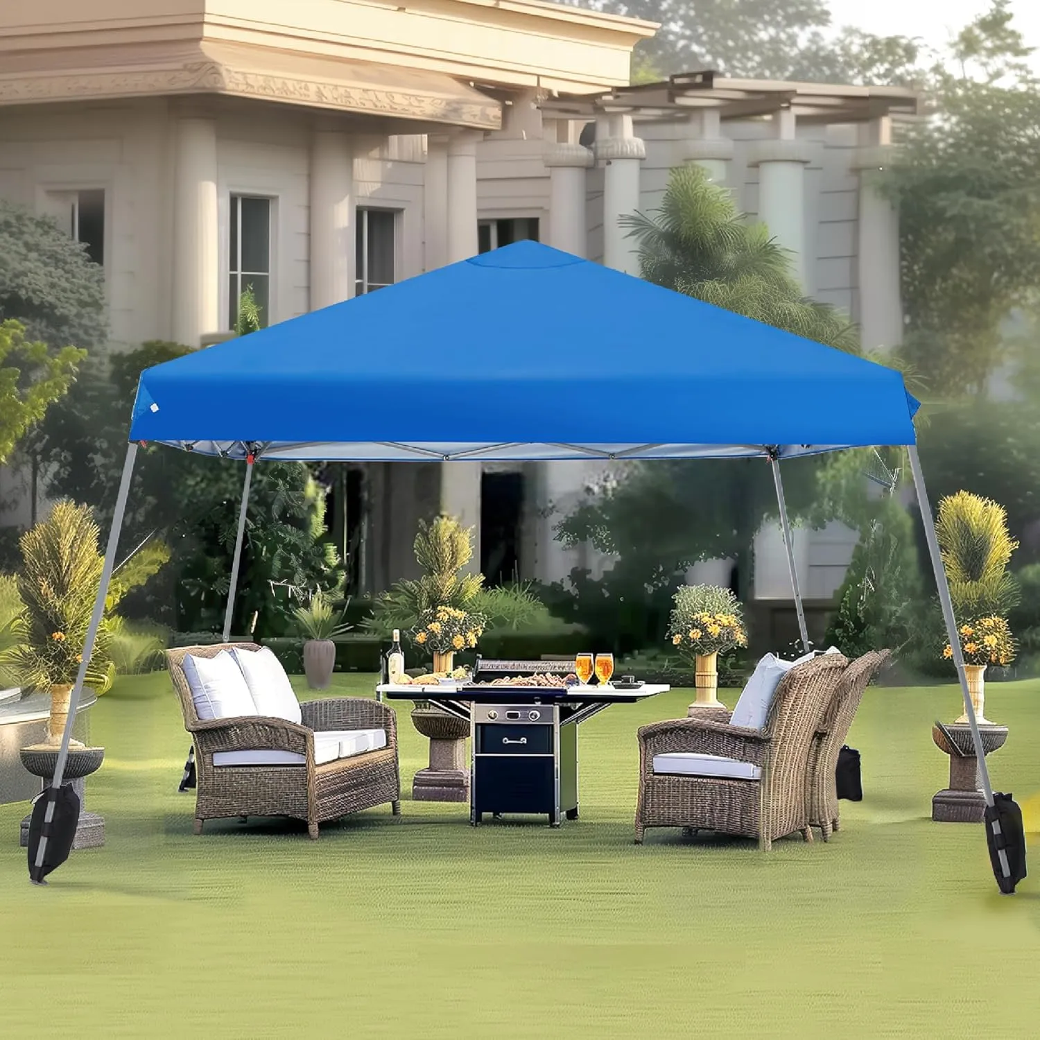 PHI VILLA 12'x12' Slant Leg UV Block Sun Shade Canopy with Hardware Kits, Shade for Patio Outdoor Garden Events, Blue