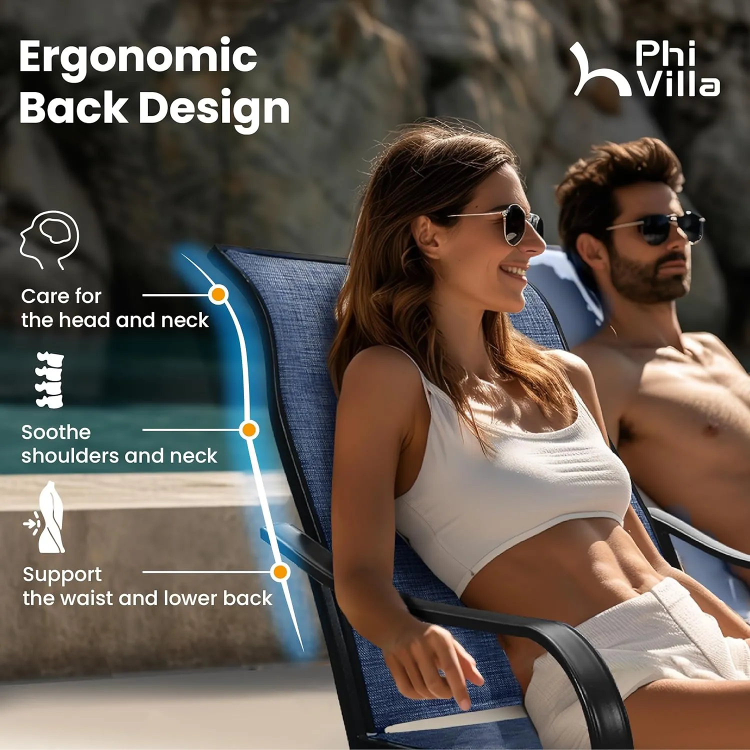 PHI VILLA Patio Swivel Dining Chairs Set of 6, All Weather Outdoor Chair with Textilene Mesh Fabric & Black Metal Frame for Outdoor Lawn Garden Poolside (Blue)