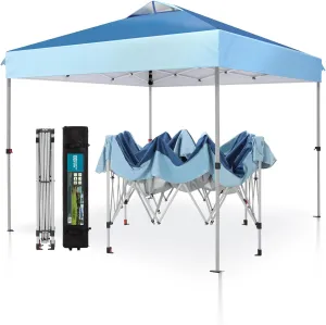 PHI VILLA Pop Up Canopy 10 10 Tents for Parties with Wheeled Bag, Portable Lightweight Folding w/Adjustable Height,Dark & Light Blue