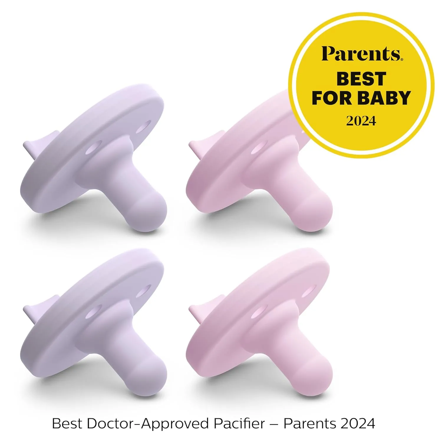Philips Avent Soothie 3-18 Months Orthodontic Baby Pacifiers, 100% Silicone Pacifiers, One Piece, BPA-Free, 2 Lilac and 2 Pink, 4 Pack, Model SCF192/70