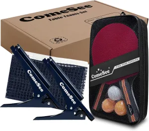 Ping Pong Net with Collapsible Clamps and Paddles Set, Table Tennis Rackets and Balls, Spring Activated Clip Posts and Storage Case