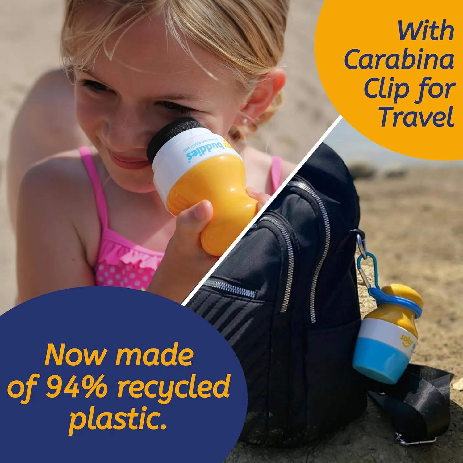 Pink Bag Bundle Solar Buddies Refillable Roll On Sunscreen Suncream Applicator Bag Bundle With Applicator Carabina Clip For Families, Kids, Adults, Travel Set, With A Free Sticker Pack (Pink)