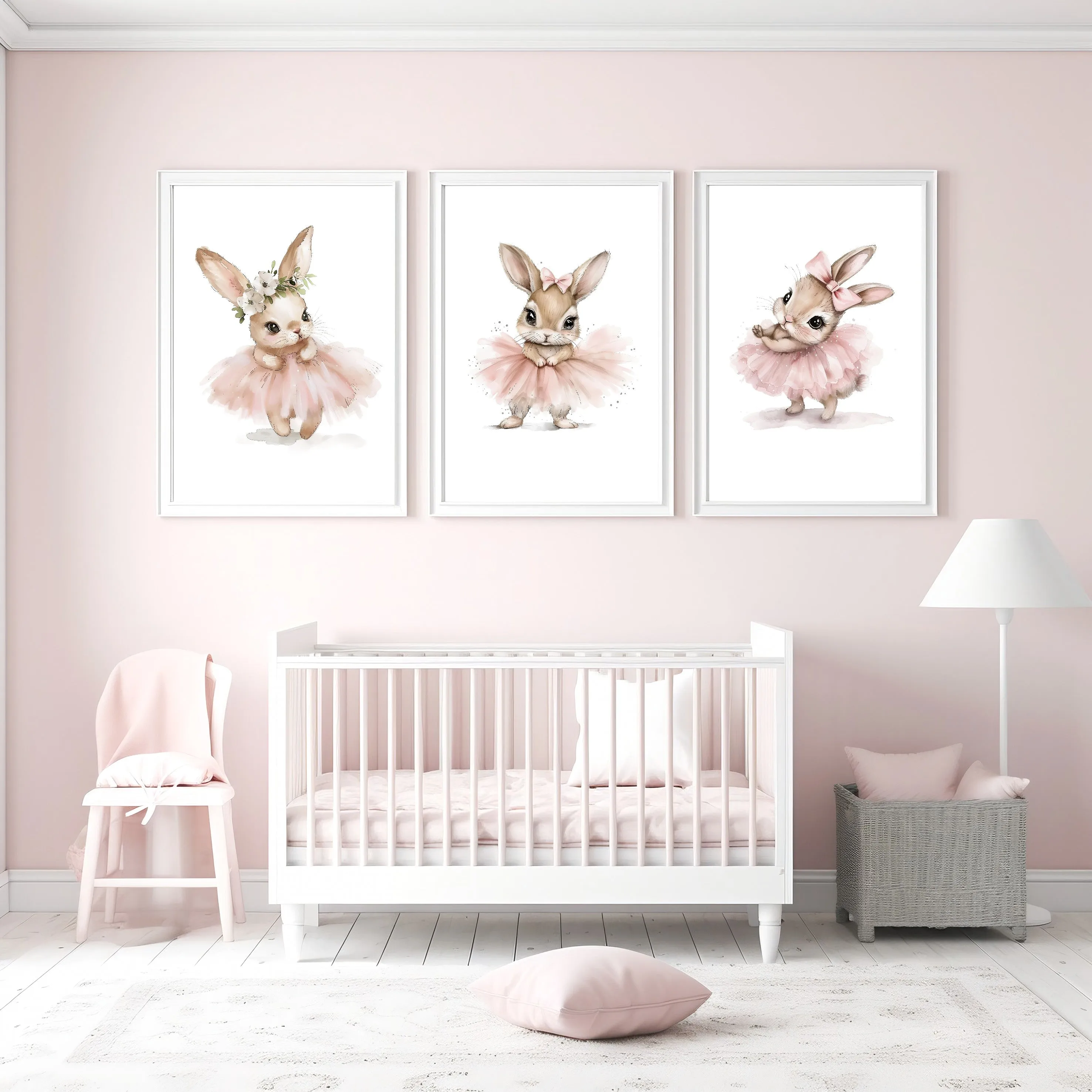 Pink Ballerina Bunny Set of 3 Wall Art