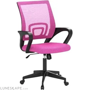 Pink Modern Mid-Back Ergonomic Mesh Office Desk Chair with Armrest on
