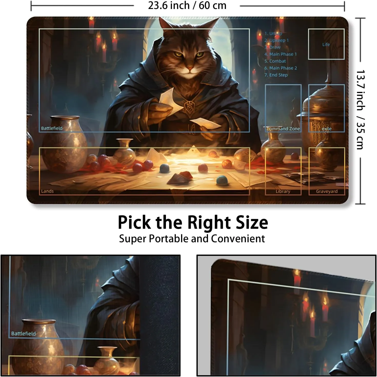 Playmat for MTG, with Free Storage Bags,Game Mat 24 x 14 inches, TCG and Board Game Mat for Cards,Mousepad Desk Mats (Cat 3-Auxiliary Combat)