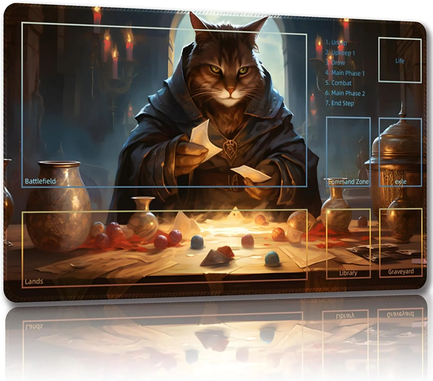 Playmat for MTG, with Free Storage Bags,Game Mat 24 x 14 inches, TCG and Board Game Mat for Cards,Mousepad Desk Mats (Cat 3-Auxiliary Combat)