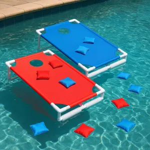 Pool Cornhole Board Games Toys Set Floating Portable Cornhole Set with 2 PVC Framed Collapsible Cornhole Boards, 8 Pool Noodle, 8 Cornhole Bean Bags and Carrying Case Pool Cornhole Game