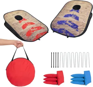 Portable Cornhole Set Collapsible Corn Holes Outdoor Game Set with 2 Cornhole Boards, 8 Cornhole Bean Bags and Carrying Case, Camping Games Indoor Outdoor for Kids, Travel Camping Accessory
