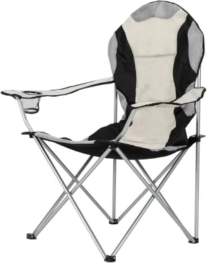 Portable Folding Camping Chair with Arm Rest Cup Holder and Carrying and Storage Bag (Medium-Grey&Black)
