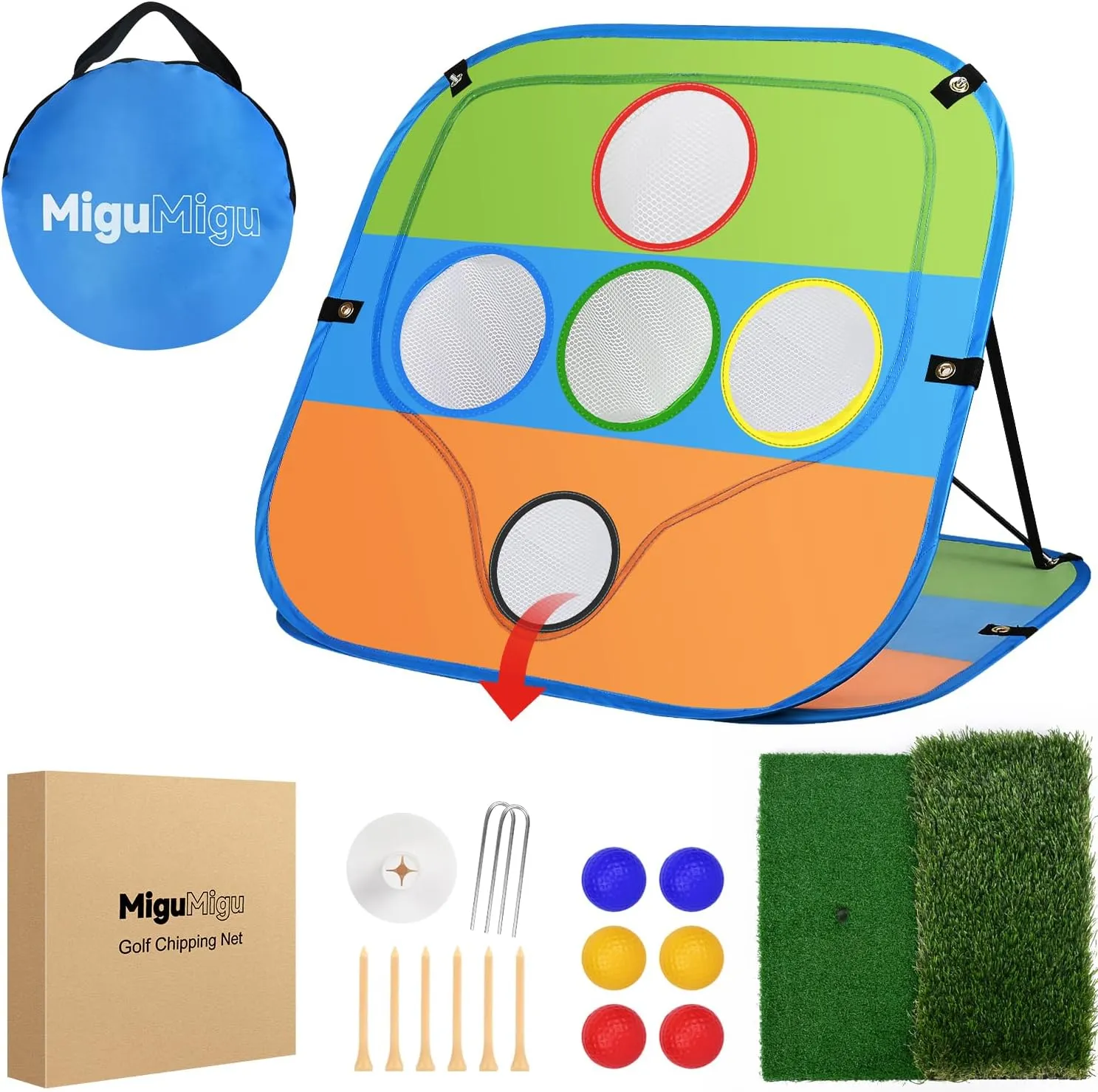Portable Golf Chipping Net for Beginners & Home Practice - Pop Up Training Target with Hitting Mat & 6 Foam Balls - Backyard/Indoor Golf Gift Set for Dad, Men, Women, New Golfers