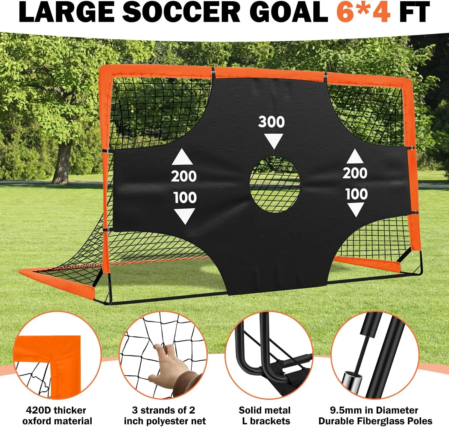 Portable Pop Up Soccer Goal - 6x4ft Backyard Training Equipment with Soccer Ball, Scoring Target Cloth, and Conesl,Fencing Training Equipment，Baseball & Softball Protective Screens