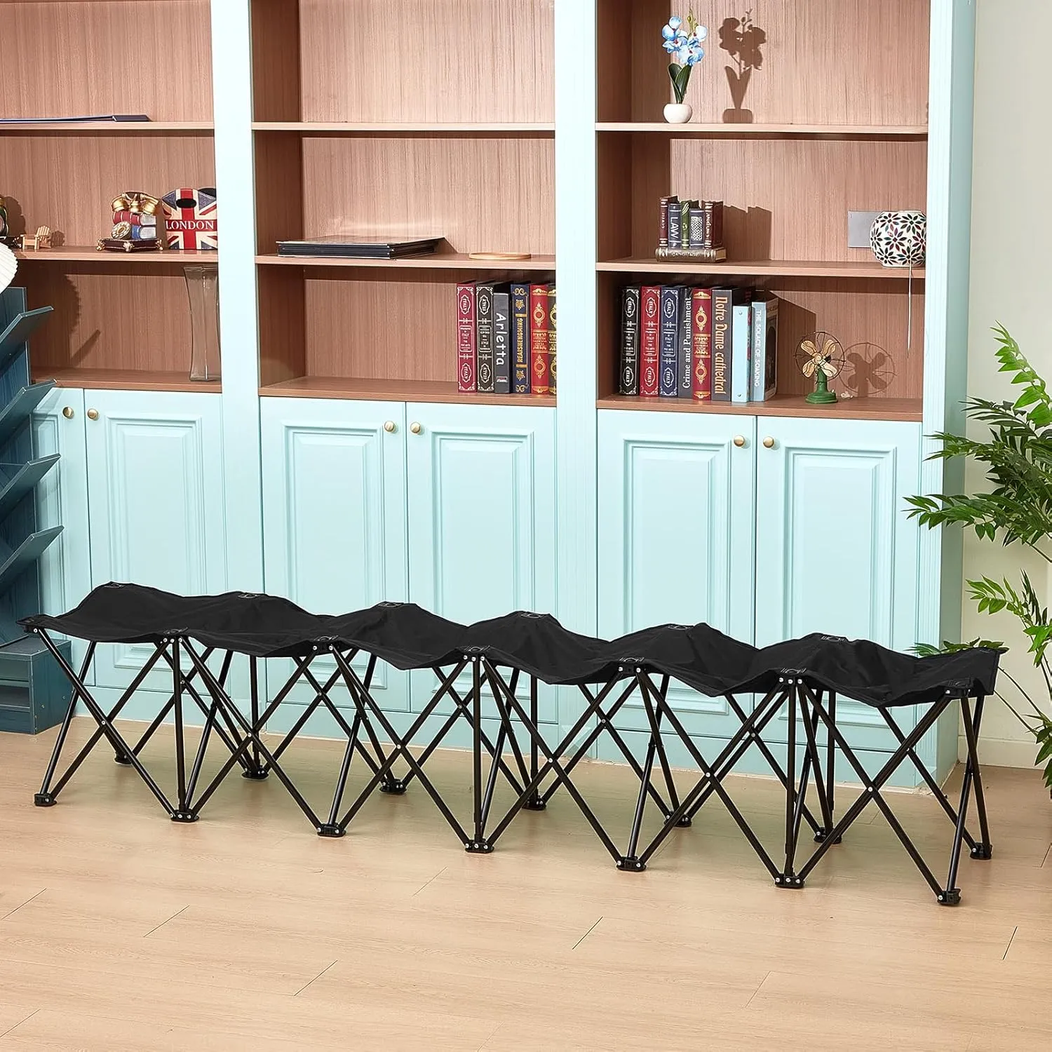 Portable Team Bench Soccer Seat Collapsible Folding Bench Seat Unfolded Sideline Bench Chair Playing Field Bleachers for Outdoor Sports with Storage Bag (Black), No Assembly(6 Seats)