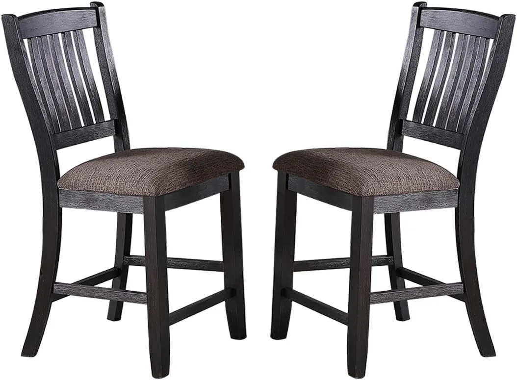 Poundex Fabric Upholstered High Chairs, (Set of 2), Dark Coffee and Black