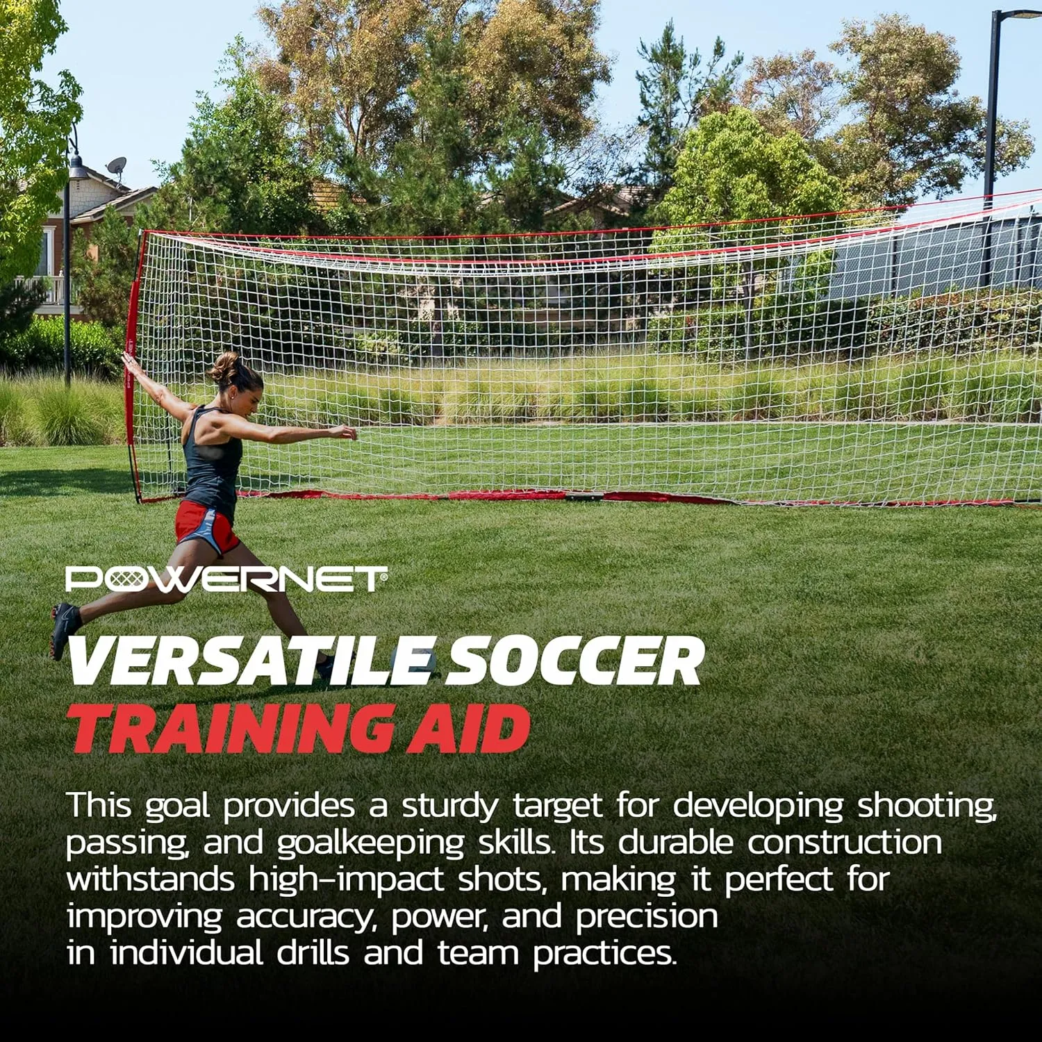 PowerNet Carli Lloyd Soccer Goal, Portable Net Collapsible Metal Base, Quick Setup Ultra Portable, Full Size Framed Soccer Goal, 1 Goal   1 Carry Bag