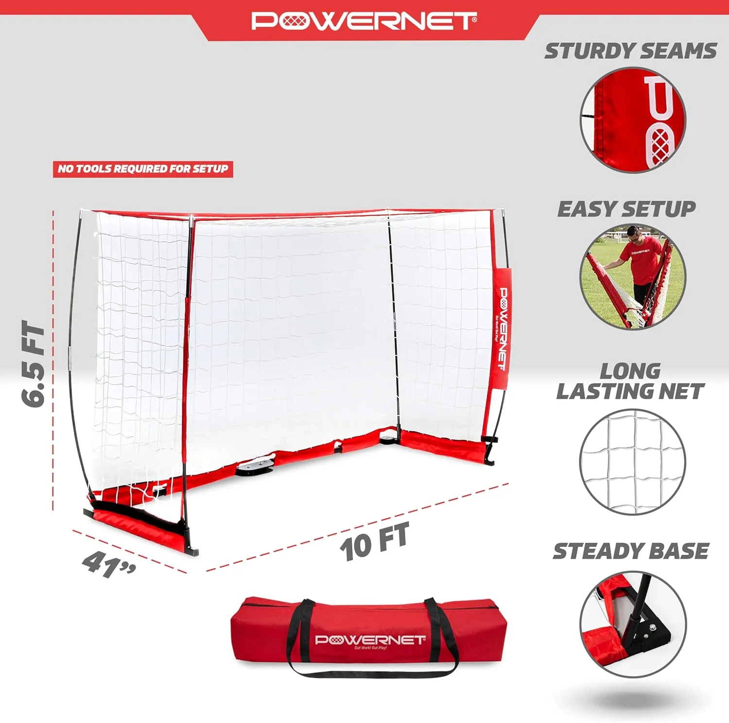 PowerNet Carli Lloyd Soccer Goal, Portable Net Collapsible Metal Base, Quick Setup Ultra Portable, Full Size Framed Soccer Goal, 1 Goal   1 Carry Bag