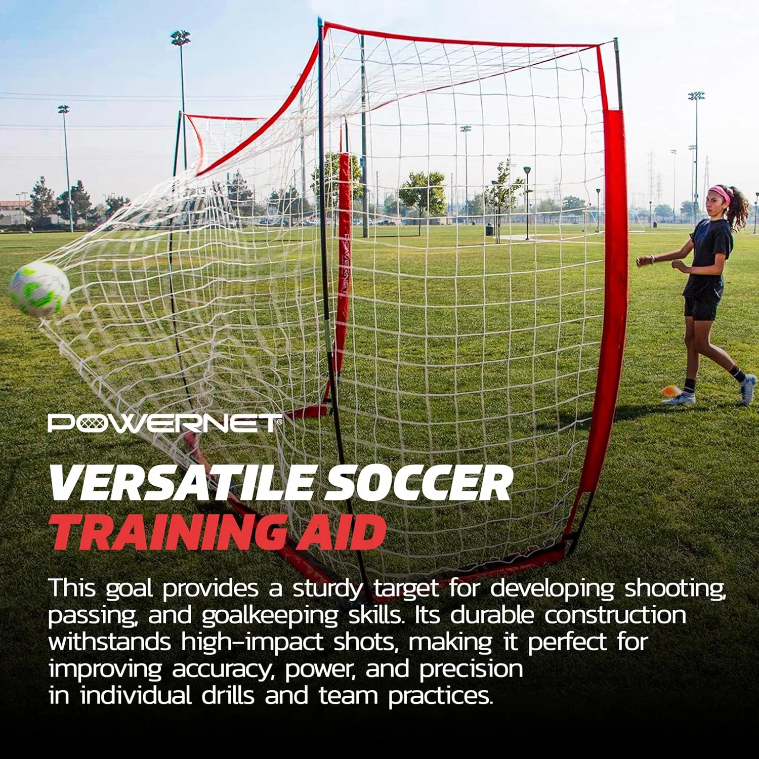PowerNet Carli Lloyd Soccer Goal, Portable Net Collapsible Metal Base, Quick Setup Ultra Portable, Full Size Framed Soccer Goal, 1 Goal   1 Carry Bag