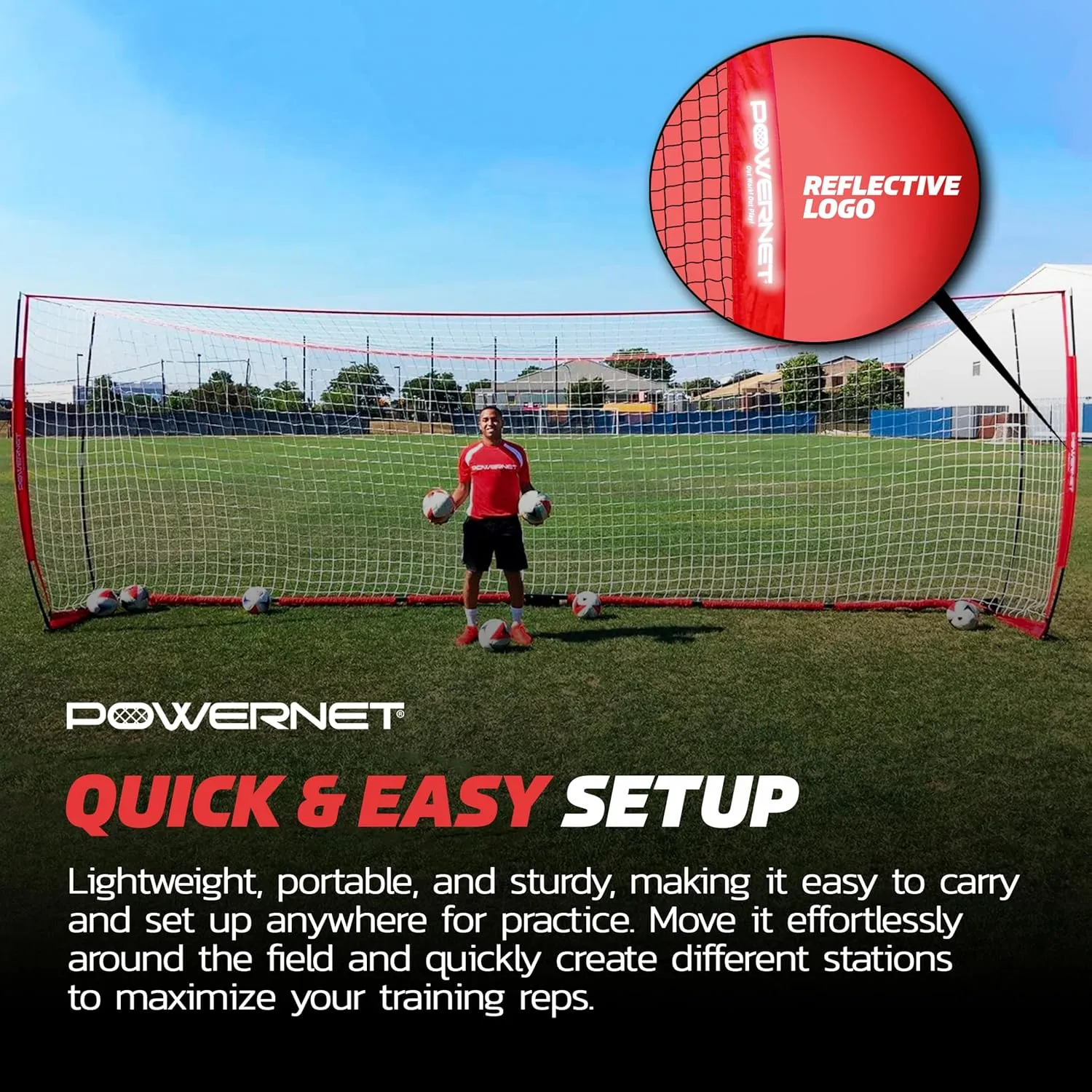 PowerNet Carli Lloyd Soccer Goal, Portable Net Collapsible Metal Base, Quick Setup Ultra Portable, Full Size Framed Soccer Goal, 1 Goal   1 Carry Bag
