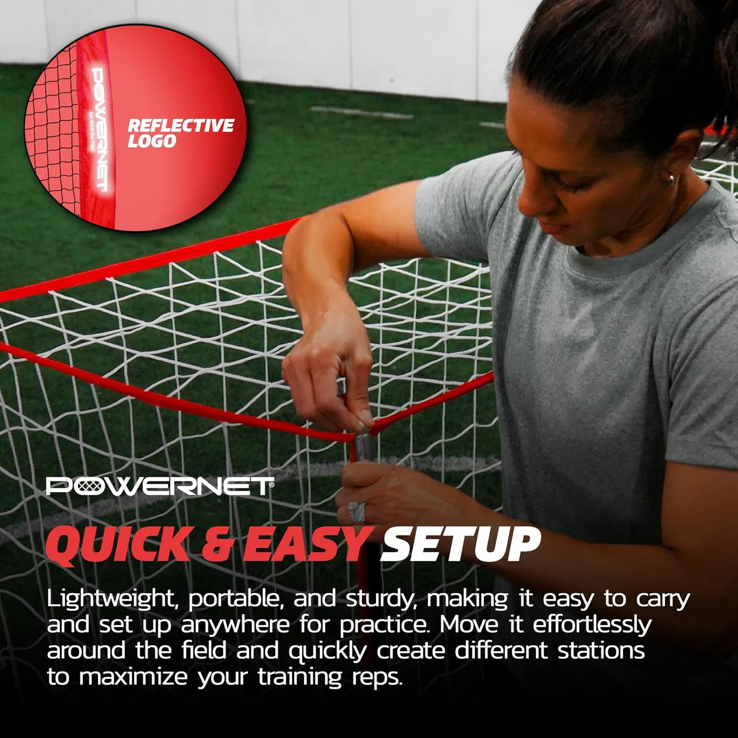 PowerNet Carli Lloyd Soccer Goal, Portable Net Collapsible Metal Base, Quick Setup Ultra Portable, Full Size Framed Soccer Goal, 1 Goal   1 Carry Bag