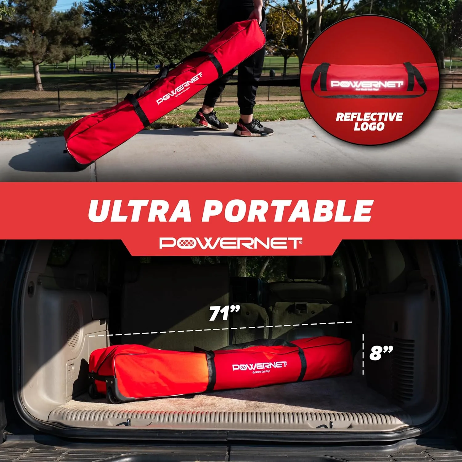 PowerNet Carli Lloyd Soccer Goal, Portable Net Collapsible Metal Base, Quick Setup Ultra Portable, Full Size Framed Soccer Goal, 1 Goal   1 Carry Bag