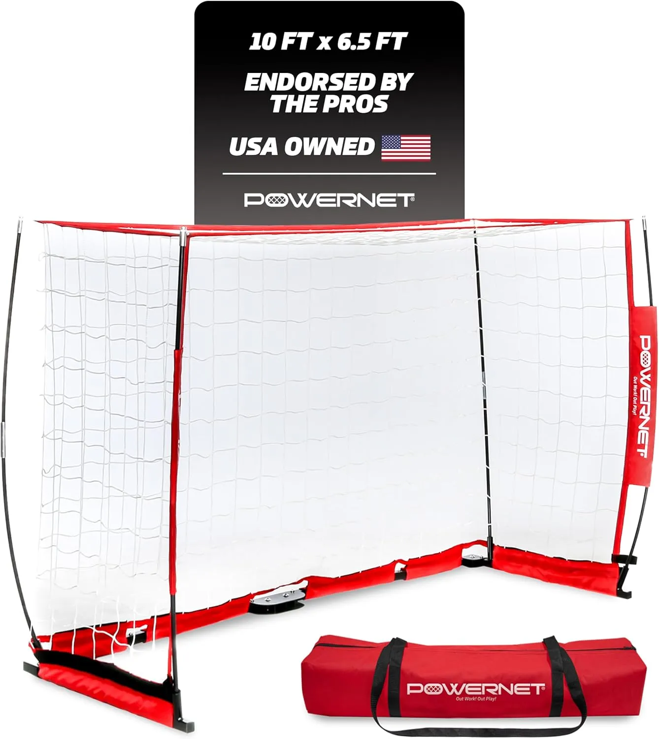 PowerNet Carli Lloyd Soccer Goal, Portable Net Collapsible Metal Base, Quick Setup Ultra Portable, Full Size Framed Soccer Goal, 1 Goal   1 Carry Bag