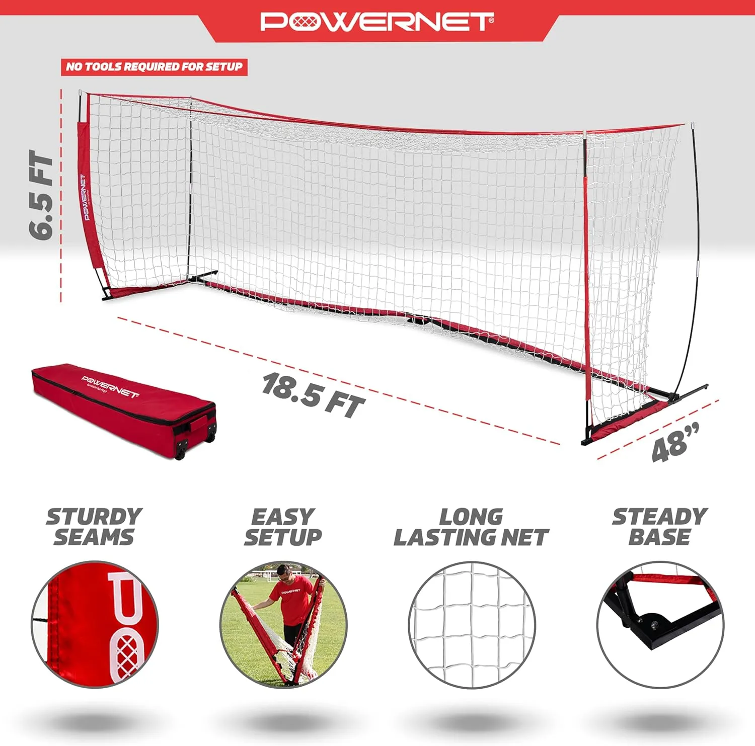 PowerNet Carli Lloyd Soccer Goal, Portable Net Collapsible Metal Base, Quick Setup Ultra Portable, Full Size Framed Soccer Goal, 1 Goal   1 Carry Bag