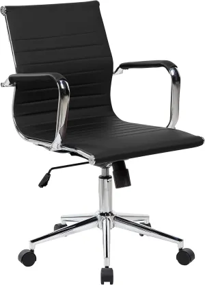 PU Leather Office Chair with Padded Armrests, Mid-Back Desk Chair with Chrome Base, Black