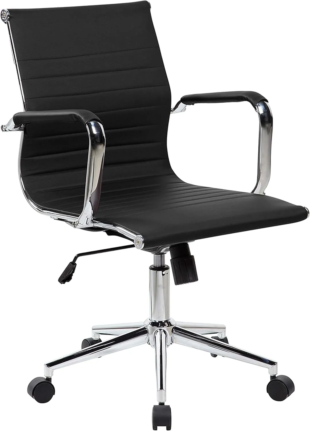 PU Leather Office Chair with Padded Armrests, Mid-Back Desk Chair with Chrome Base, Black