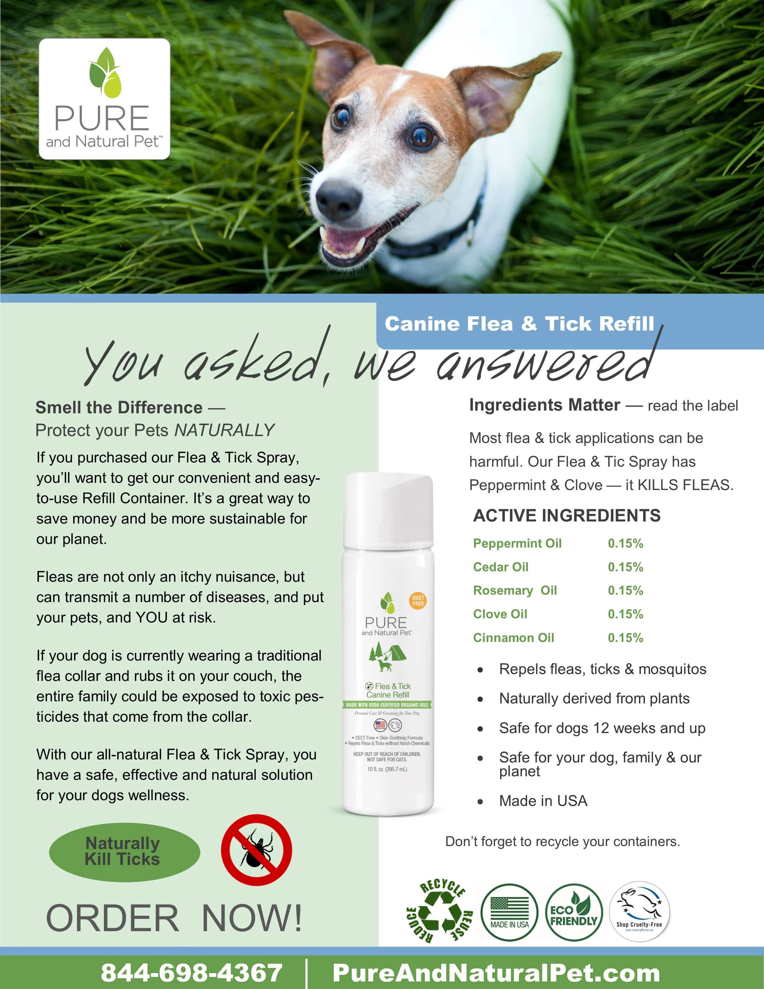 Pure and Natural Pet - Flea & Tick Canine Spray REFILL - Dogs