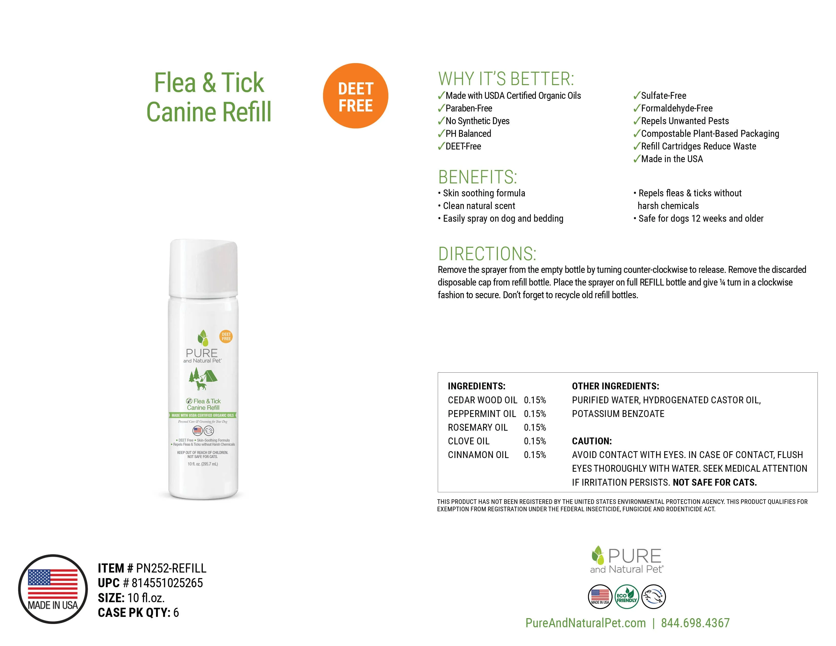 Pure and Natural Pet - Flea & Tick Canine Spray REFILL - Dogs