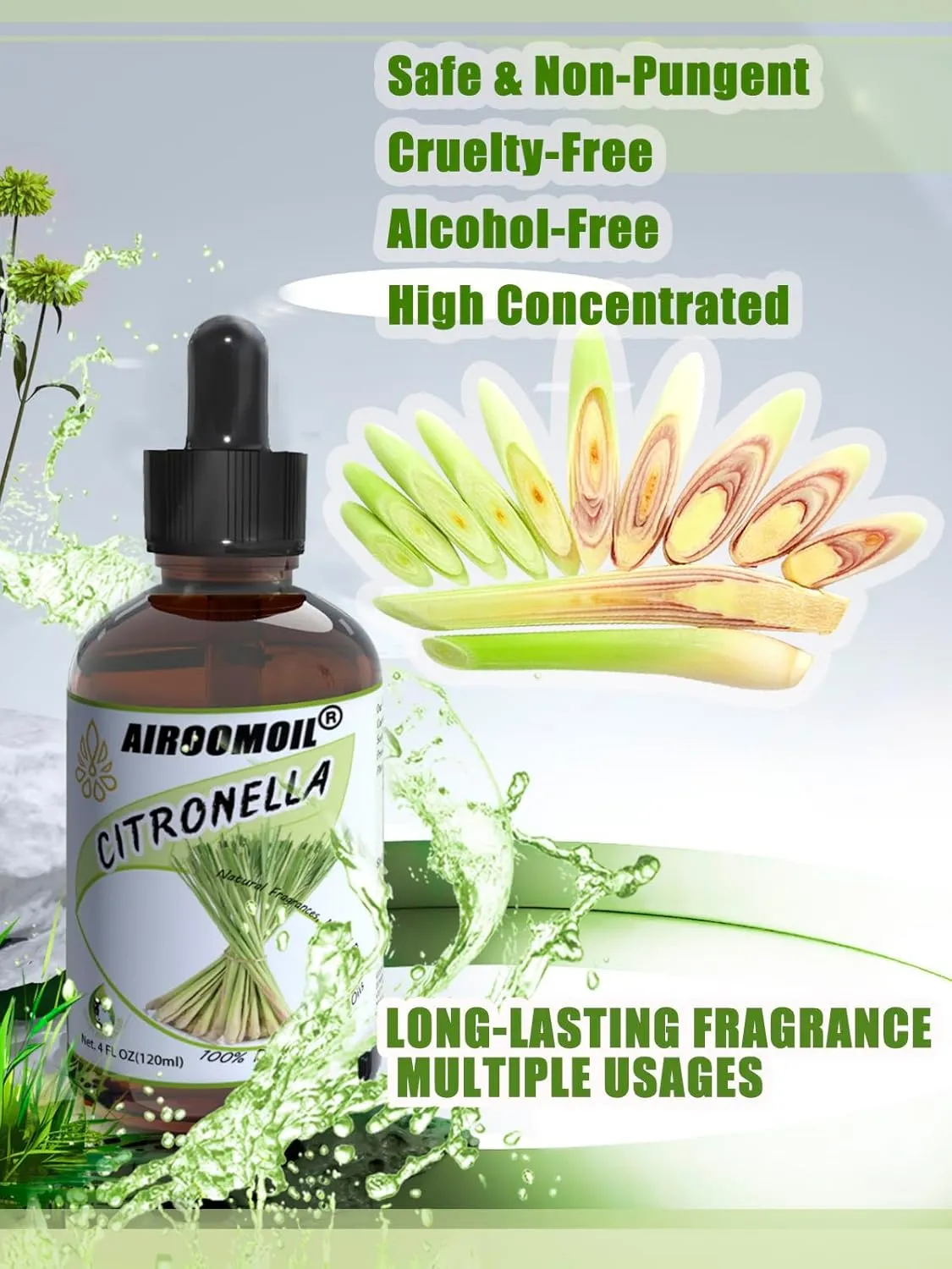 Pure Citronella Essential Oil, 100% Pure Natural Citronella Essential Oil, Premium Grade Essential Oils for Diffusers for Home, Skin, Care Massage, Soap Making, Aromatherapy, 4 Fl Oz | 120ml