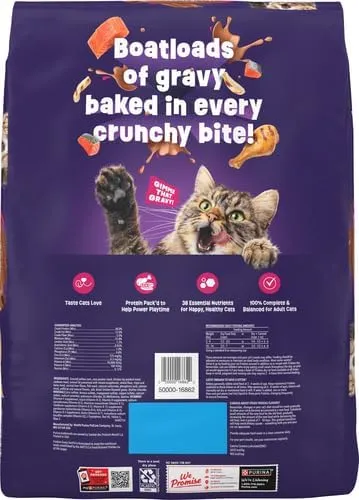 Purina Friskies Dry Cat Food Gravy Swirl'd With Flavors of Chicken, Salmon and Gravy - 16 lb. Bag