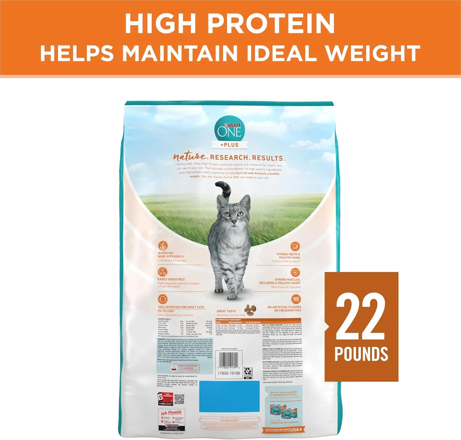 Purina ONE High Protein, Healthy Weight Plus Ideal Weight With Chicken Dry Cat Food - 22 lb. Bag