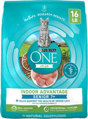 Purina ONE High Protein, Natural Senior Dry Cat Food, Indoor Advantage Senior  - 16 lb. Bag