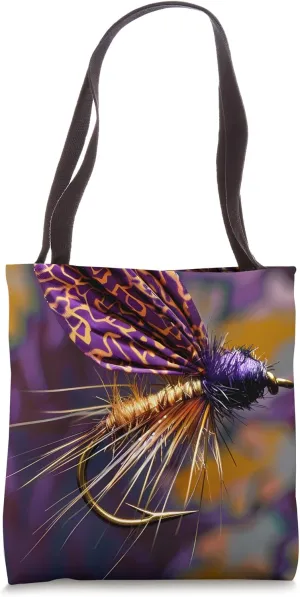 Purple Art Deco Paisley Dry Flies Stimulator Fly Fishing Tote Bag