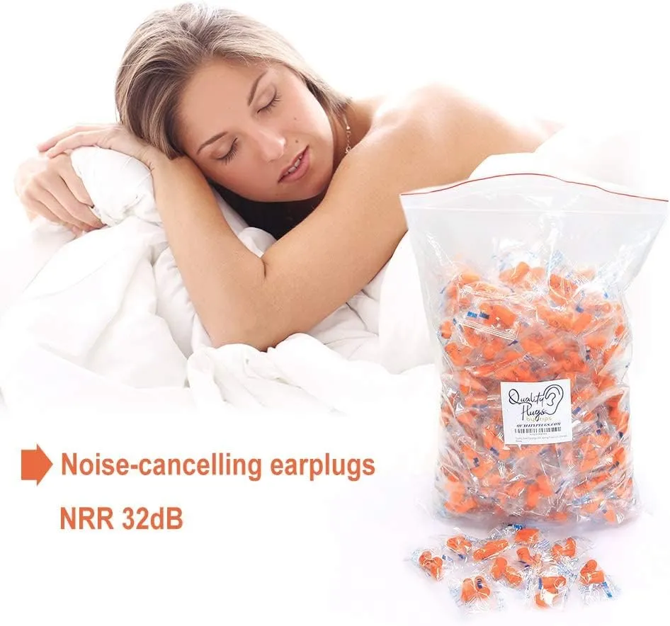 Quality Foam Earplugs 200 Pair - 32dB Noise Cancelling Soft High Decibel Ear Plugs for Noise Reduction Ear Protection Construction Loud Music Shooting Guns Work Safety Hearing Protection Ear Plugs