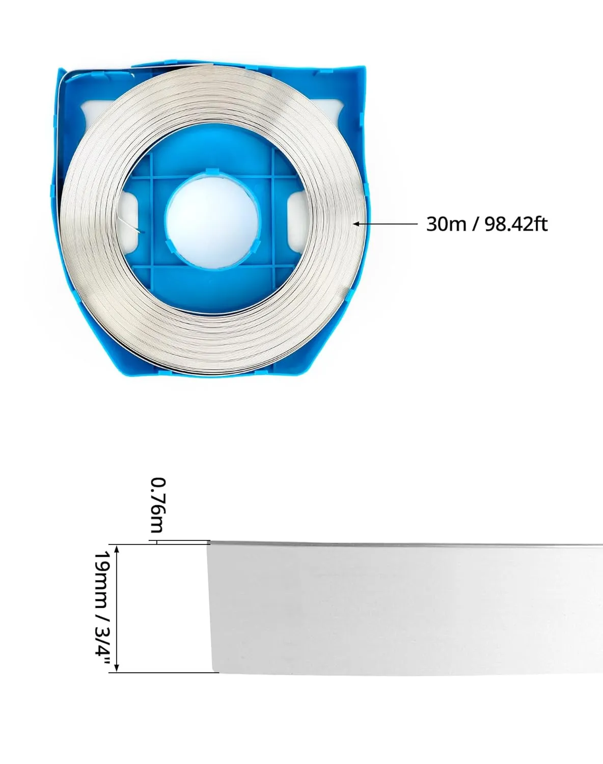 QWORK Band Strapping Coil, 1 Pack Stainless Steel Anti-Rust Strapping Band, 3/4" Width X 0.030" Thickness, 100-foot Roll in Blue Tote Bag, Bright Annealed Belt