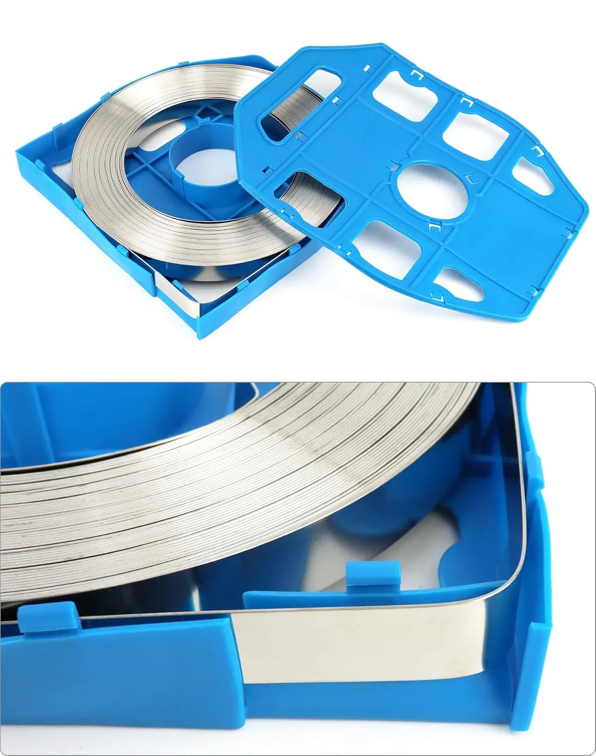 QWORK Band Strapping Coil, 1 Pack Stainless Steel Anti-Rust Strapping Band, 3/4" Width X 0.030" Thickness, 100-foot Roll in Blue Tote Bag, Bright Annealed Belt