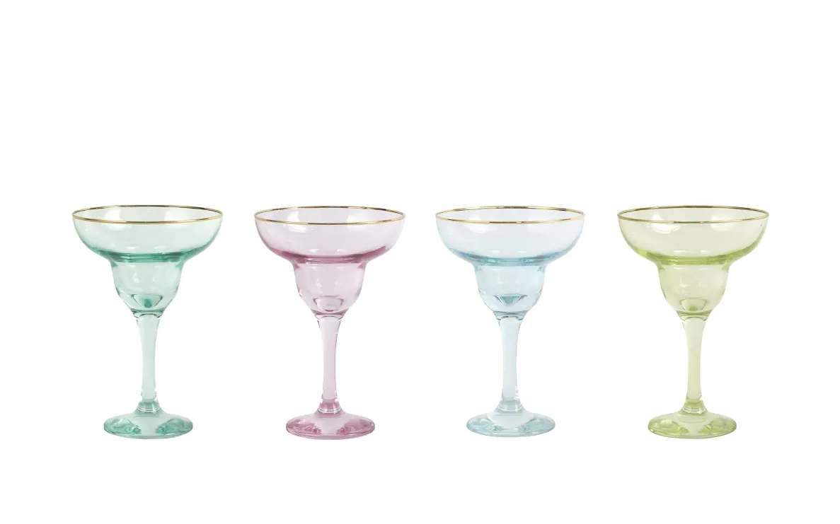 RAINBOW ASSORTED MARGARITA GLASSES - SET OF 4