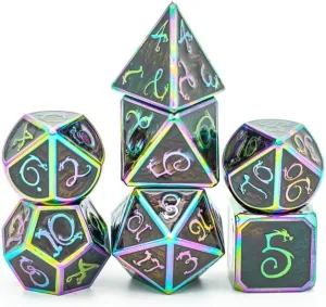 Rainbow Dragon Wave Poison DND Metal Dice Set for Dungeons and Dragons Gifts, D&D, D and D, Pathfinder, Accessories, D20, Polyhedral, Resin Dice, Metal, Dice Tray, Tower, Bag, Box