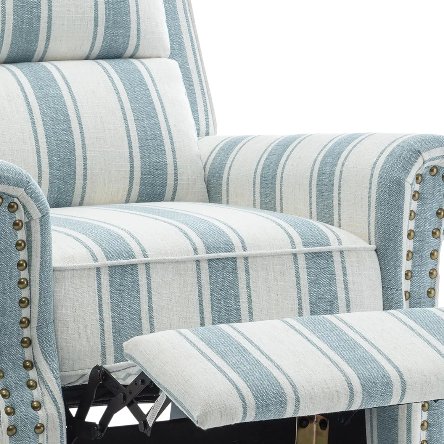 Recliner Chair, Modern Pushback Armchair with Adjustable Backrest & Footrest for Bedroom, Living Room (Blue Stripe,Set of 2)